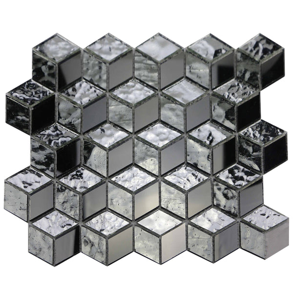 Silver Cubes Pattern Glass Mosaic Tile