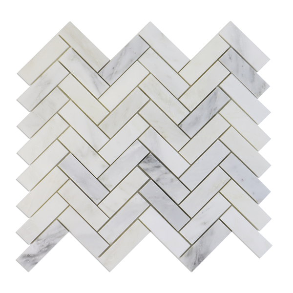 1"x3" Oriental White Herringbone Polished Marble Mosaic Tile