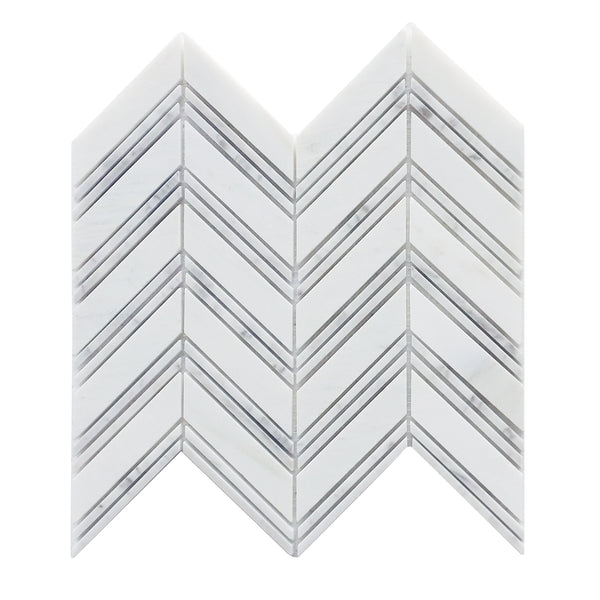 Carrara & Oriental White Chevron Polished  Marble Mosaic Tile