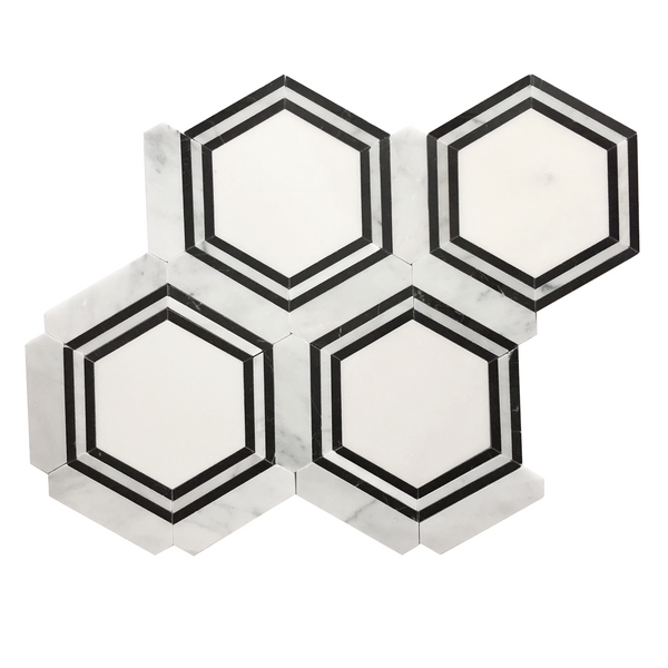 Black & White Hexagon Polished Waterjet Mosaic Tile