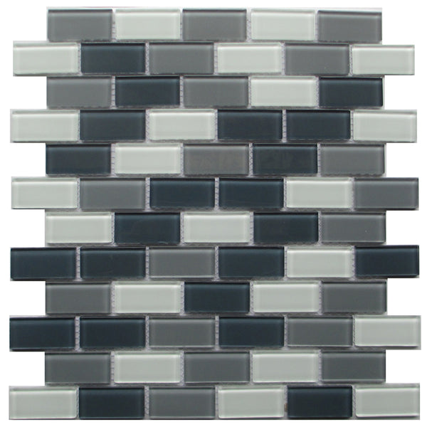 1"x2" White & Grays Glass Mosaic Tile