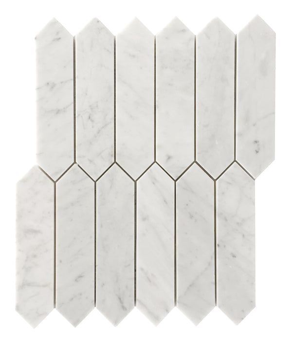 2"x8" Carrara Elongated Hexagon Polished Marble Mosaic Tile