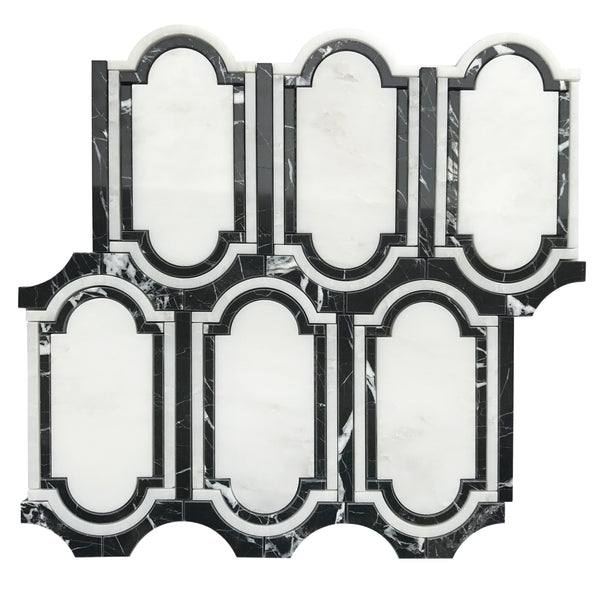 Windows Pattern Oriental Black & White Waterjet Mosaic Tile