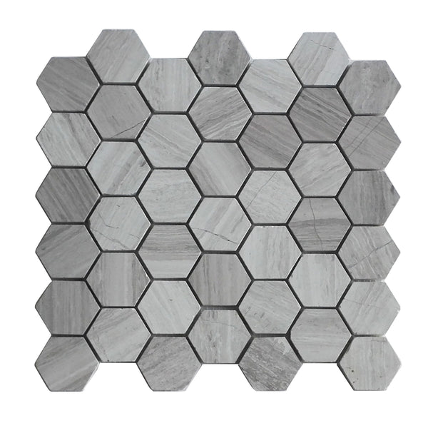 Wooden White 2" Hexagon Honed Marble Mosaic Tile