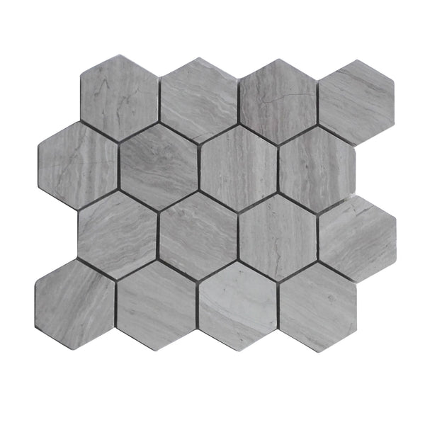 Wooden White 3" Hexagon Honed Marble Mosaic Tile