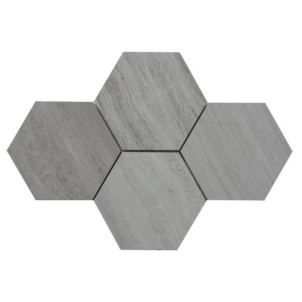 Wooden White 6" Hexagon Honed Marble Mosaic Tile