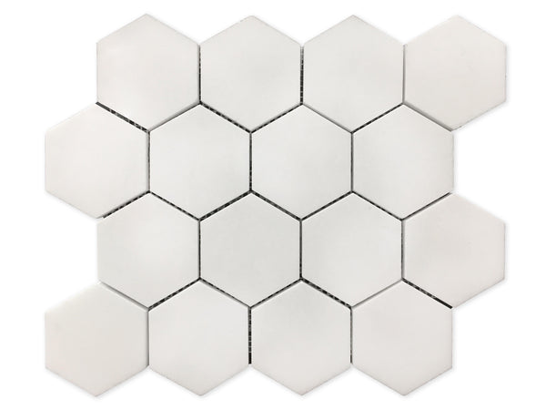 3" Thassos White Hexagon Polished Marble Mosaic Tile