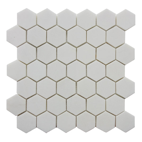 2" Thassos White Hexagon Polished Marble Mosaic Tile