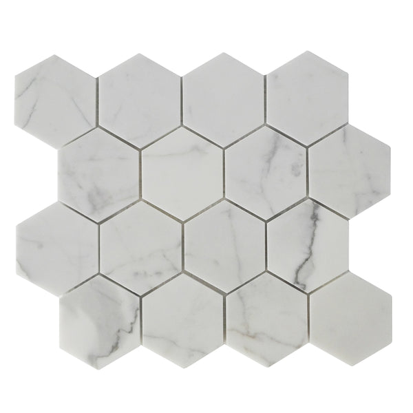 3" Calacatta Hexagon Polished Marble Mosaic Tile