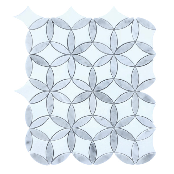 Flower Thassos & Carrara Waterjet Marble Mosaic Tile