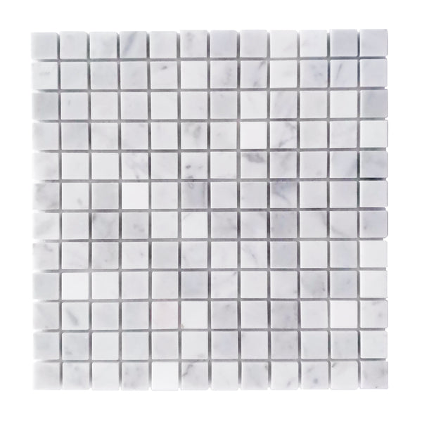 1"x1" Carrara White Polished Marble Mosaic Tile