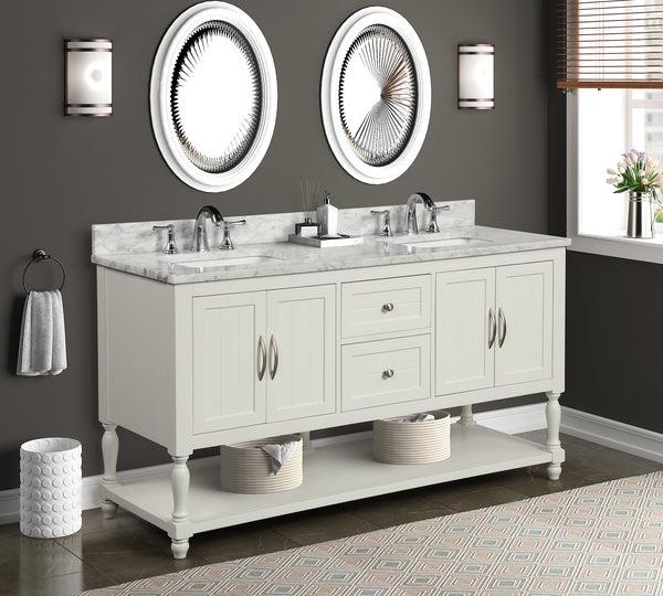 60" Elizabeth Vanity Set with Carrara Marble Top