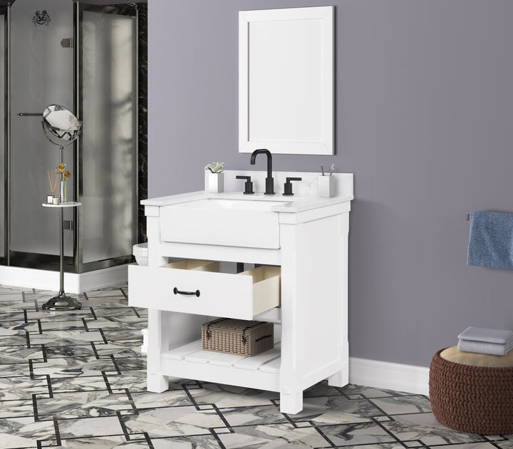 Joanna Vanity Family with Engineered Quartz Top - Dove White