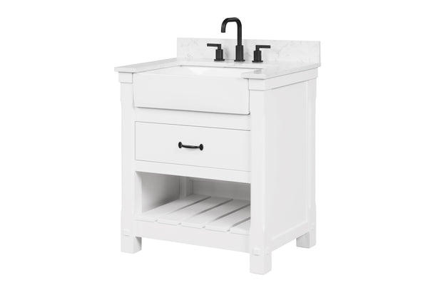 Joanna Vanity Family Set with Engineered Quartz Top - Dove White